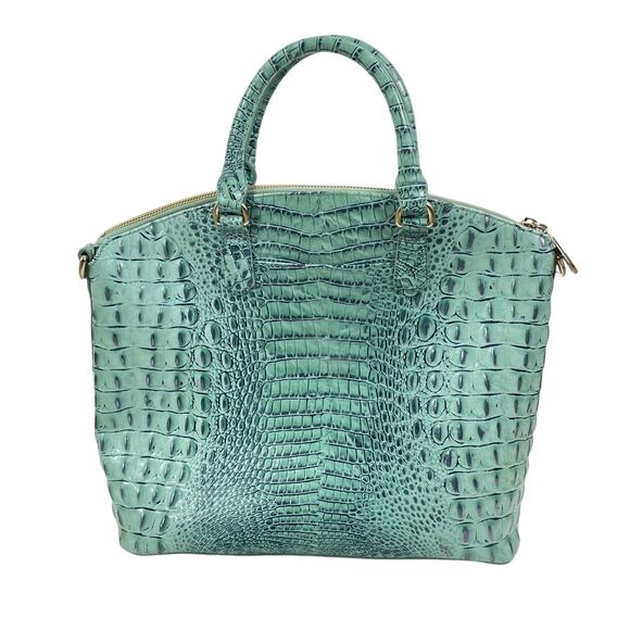 Brahmin Large Duxbury Satchel Bag Biscay Melbourne Blue Green Leather Croc - Picture 6 of 12